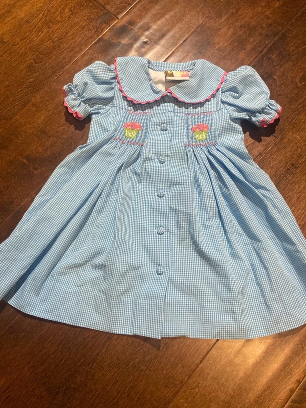 Banana Split southern smocked baby dress gingham SZ 12M cupcakes